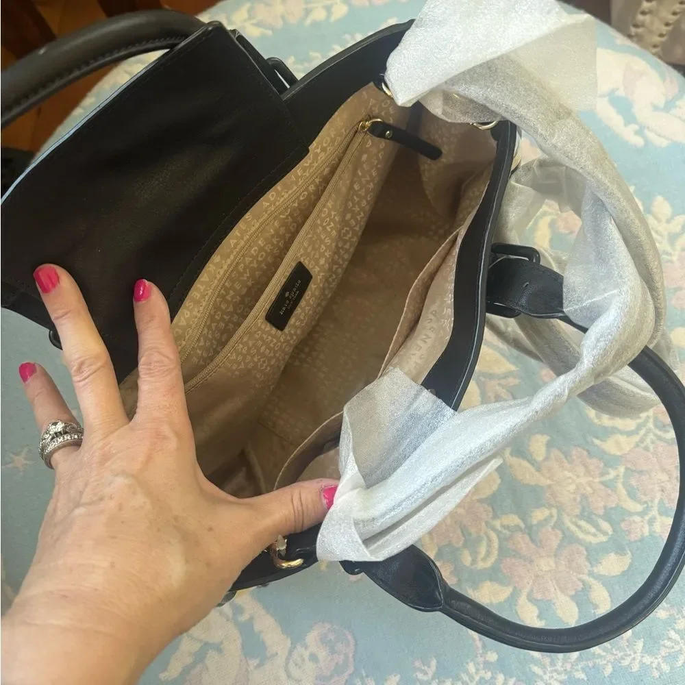 NEW! Kate Spade Chic Striped Handbag Blk & Cream